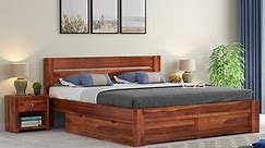 Buy Denzel Sheesham Wood Bed With Drawer Storage (King Size, Honey Finish) at 36% OFF Online | Wooden Street