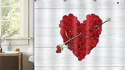 MERCHR Valentine's Day Shower Curtain, Romantic Red Rose Flower Valentines Bathroom Curtains, Rustic Farmhouse Waterproof Cloth Fabric Bathroom Decorations 71 X 75 Inches Long