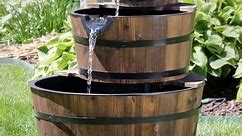 Rustic 3-Tier Wood Barrel Outdoor Water Fountain Garden Feature - 30" - Bed Bath & Beyond - 21161961