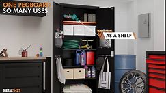 Metal Storage Cabinet with Wheels - Garage Storage Cabinet with Locking Doors, Digital Lock, Adjustable Shelf Height, Additional Leg Levelers Included, Pegboard and Accessories (Dark Gray)