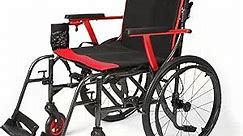 So Lite C2 Super Lightweight Folding Wheelchair - No Assembly Required Foldable Travel Wheelchairs for Adults - Portable Transport Wheelchair (Patterned Frame with Red Trim)