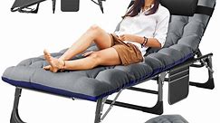 MOPHOTO Portable Folding Lounge Chair Outdoor, Adjustable Adults Patio Chaise Lounges with Pillow & Cushion, Folding Camping Cot, Patio Lounge Chairs for Pool, Beach, Patio