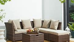 Glitzhome Modern Brown Patio All-Weather Wicker Sectional Sofa Set - Bed Bath & Beyond - 35423913