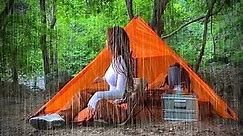 Solo in the Rain Forest Interesting Tarp Tent Camping Rain, Cozy Vibes Tarp.#camping #adventure #survival #bushcraft #camping