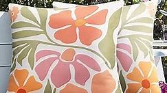 Adabana Outdoor Waterproof Throw Pillow Covers Set of 2 Floral Pillows Case for Patio Garden 18x18 Inches