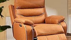 SoarFlash Swivel Rocker Recliner PU Leather Chair with Heat Ergonomic Head Adjustment, 240 Degree Swivel Single Sofa Seat Suitable for Living Room(Orange)