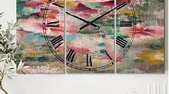 Designart 'Flower Shower III' Cottage 3 Panels Oversized Wall CLock - 36 in. wide x 28 in. high - 3 panels - Bed Bath & Beyond - 26291795