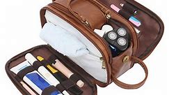 Dailiwei Toiletry Bag for Men Makeup Bag, Large Travel Toiletries Bags with Water-Resistance Compartment, PU Leather Dopp Kit (Caramel Brown)