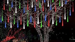 Kwaiffeo LED Christmas Lights, Meteor Shower Lights 12 Inch Rain Falling Icicle Lights for Xmas Tree Halloween Decoration Wedding Party, Christmas Decorations Outdoor Yard, UL Plug Multi Colored