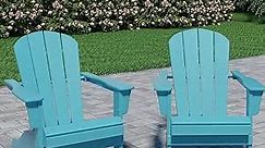 LyuHome Blue Adirondack Chair Set of 2 Clearance Patio Furniture Set Lifetime Outdoor Leisure Chairs Fire Pit Chairs Weather Resistant Campfire Chairs HDPE (Blue)