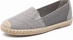 SHIRRY Womens Espadrilles Flats Knit Mesh Loafers Breathable Slip On Shoes Comfortable Walking Shoes(Gray,US9)