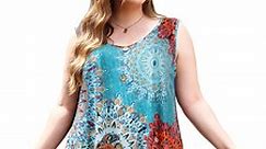 Plus Size Dresses 3X for Women, VEPKUL Sleeveless Tank Dress Casual Sexy V Neck T-Shirt Sundress with Pockets Swing Swimsuit Cover Ups, Floral Printed