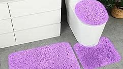 Bathroom Rug Sets 3 Piece Non Slip, Toilet Lid Cover and Contour Mat, Bath Mats Shower Mats Bath Rug Mat for Tub Toilet Bathroom (Purple)