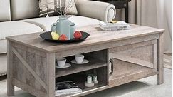 Farmhouse Wood Coffee Table with Storage and Sliding Barn Door 47" Gray Wash - Bed Bath & Beyond - 37364179