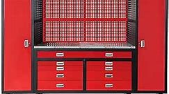 Chery Industrial Metal Storage Cabinet, Multifunctional Steel Garage Storage Cabinet with Doors, Sliding Drawers, Adjustable Shelf Height (Red, 6209)