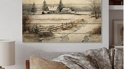 Designart 'Missouri Farm In Winter'Farm Landscape Wood Wall Art - Natural Pine Wood - Bed Bath & Beyond - 37869517