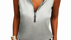 Summer Sleeveless Shirts, Fashionable Turn Down Collar Women Zipper Tank Top Soft Polyester  For Office Gray XL - Walmart.ca