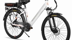 Hiland Electric Bikes for Adults, Women's Men's 500W 26 inch Cruiser E-Bike Motor 20MPH UL2849, Suspension Fork 36V 7.8AH Removable Battery White