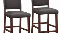 Leick Home 10086CP/EB Upholstered Back Counter Height Stool with Faux Leather Seat and Wood Base, Set of 2, for Kitchen Counters and Islands, Cappuccino/Ebony