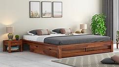 Buy Hout Bed With Storage (King Size, Honey Finish) at 22% OFF Online | Wooden Street