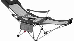 #WEJOY 2-in-1 Reclining Camping Chair 3-Position Adjustable Folding Lawn Chairs for Adult(Black/Grey)