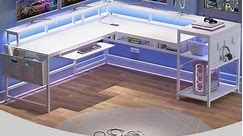 Home Office Desk Corner Desk Gaming Desk Power Outlets LED Strip - Bed Bath & Beyond - 39188201