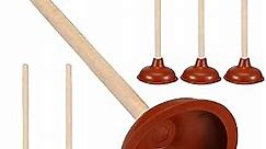 6 Pcs Heavy Duty Toilet Plunger with 18 Inch Long Wooden Handle Force Suction Cup Rubber Toilet Plunger for Bathroom Strong Sink Plunger to Fix Clogged Toilets Drains Sinks