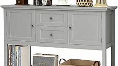Harmony-Furniture Wooden Buffets and Sideboards, Buffet Cabinet with 2 Storage Drawers, Console Table w/Long Bottom Shelf & Pine Legs, Coffee Bar Cabinet for Kitchen, Dining Room (Grey)