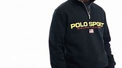 Polo Ralph Lauren Sport Capsule logo front half zip sweatshirt in black | ASOS