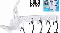 Folding Clothes Drying Rack with 5 Travel Hangers Foldable, Laundry Room Hanging Rack with 5 Holes for Outdoor Camping Travel, Hotel Apartment, Student Apartment…