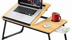Livhil Lap Desk- Extra Large 23Inch Laptop Desk, Foldable Bed Desk Bed Table with 5 Angles Tilting Top, Height Adjustable Laptop Stand with Cup Holder, Walnut