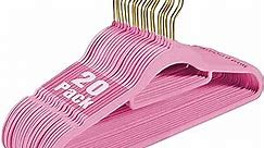 Velvet Clothing Hangers Felt Non-Slip Rose Pink Suit Hanger Space Saving Clothes Hangers for Dorm Heavy Duty Adult Hanger Hangers with 360° Swivel Glod Hook 20Pack (Rose Pink with Glod Hook)