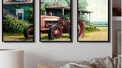 Designart "Tractor In Barn II" Barn Farm Ranch Framed Canvas Art Print - 3 Panels - Bed Bath & Beyond - 37896511