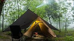 Hot Tent Camping in Heavy Rain - Tarp Camping