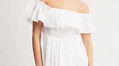 Off Shoulder Anglaise Midi Dress White